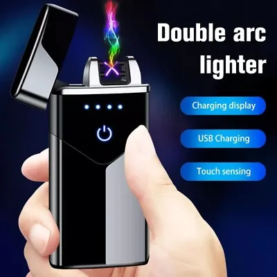 Electric Plasma Rechargeable Flameless Arc Lighter USB Double Touch Sensor  • £6.99