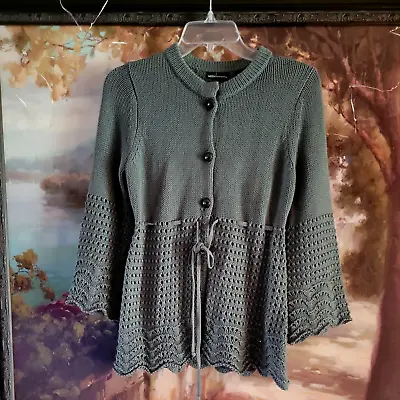 Moda International Sweater Cotton Blend  Green Cardigan Knit   Buttons Sz S EUC • $15