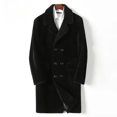 Sheepshear Double-breasted Coat Genuine Leather Men's Long Fur One-piece Jacket • $175.18