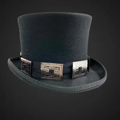 Conch Wool Felt Top Hat Steampunk Topper Victorian Mad Hatter Square Concho Band • $24.99