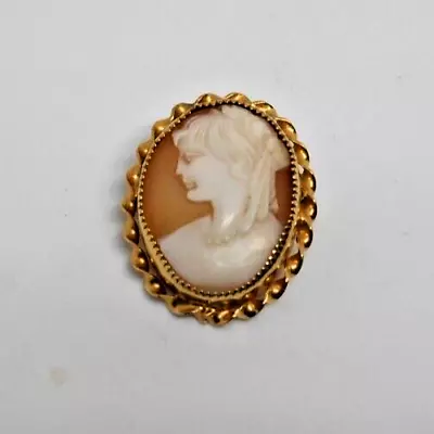 Vintage SIGNED Cameo Brooch Pendant Gold Plated Oval Braid Design • £116.73