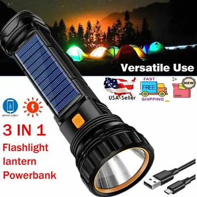 Led Solar Tactical Flashlight Rechargeable Light Outdoor Camping Torch Lantern A • $8.59