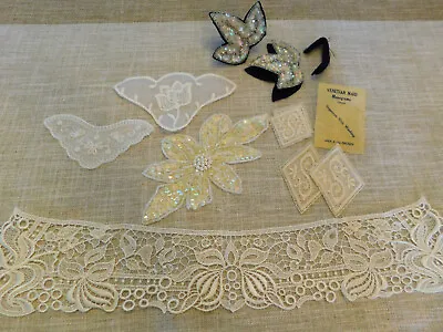 LOT Antique Vtg Beaded Sequinned Lace Trim APPLIQUES VENETIAN MAID Monogram S • $9.95