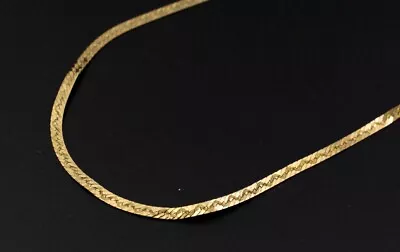 .375 9ct GOLD 3MM Wide Wave Embossed 16  Herringbone Chain Necklace 4g - E18 • £12.99