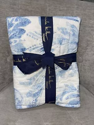 Nicolle Miller Set Of 2 Quilted Pillow Shams Standard 21 X 26”White Blue Floral • $35.99
