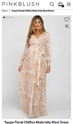 Pink Blush Taupe Floral Chiffon Maternity Maxi Dress Size Medium • $50