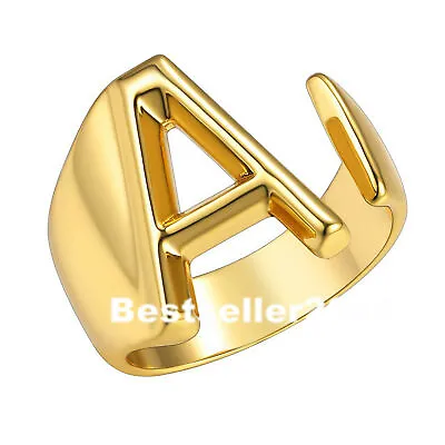 Men Women 18K Gold Plated Alphabet Initial Letter Open Adjustable Ring Statement • $9.99