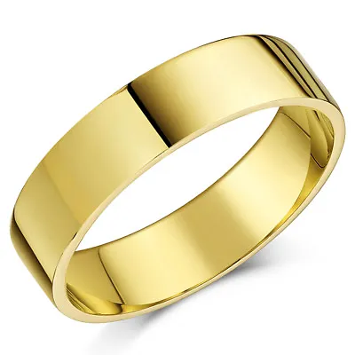 9ct Yellow Gold Ring Heavy Flat Shaped Wedding Ring Band • £194.84