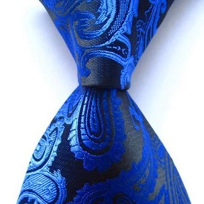 Mens 100% New Classic Paisley Jacquard Woven Silky Tie Necktie Blue • £4.99