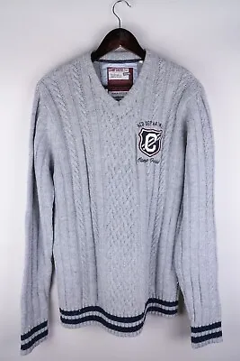 Camp David Men Jumper Cable Knit Casual Grey 60% Wool Pullover Size L • £41.94