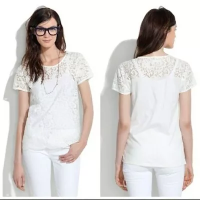 MADEWELL White Lace Front Scallop Trim Tee • $15