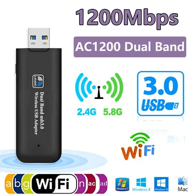 USB 3.0 Wireless 1200Mbps WiFi Network Receiver Adapter 5GHz Dual Band Dongle • $12.99