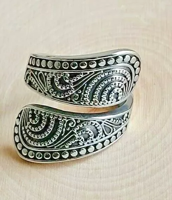 Bohemian Stainless Steel Spoon Ring - Bali Boho Band Ring Swirl Design • $12.95