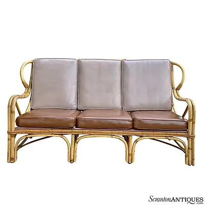 Vintage Hollywood Regency Boho Rattan Sculpted Settee Loveseat Sofa • $575
