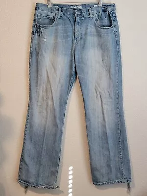 Reclaim Jeans Mens Size 38x34 Loose Fit Straight Distressed Denim Color Blue • $14.99