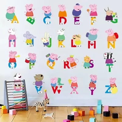 Peppa Pig Alphabet Wall Stickers Nursery Children Kids Boy Girl Room Wall Decals • £8.49