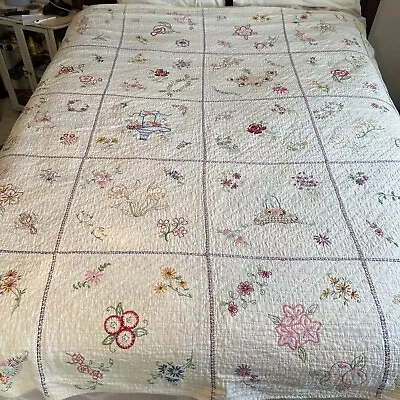 Vintage Hand Embroidered Quilt  • $125