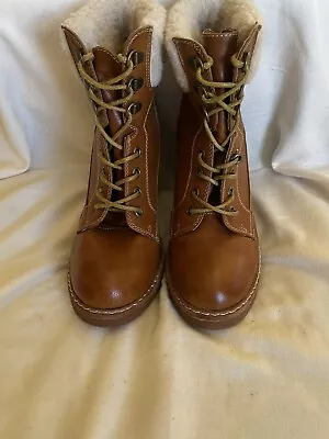 LONDON REBEL Tan Lace Boots Size 4 • £15