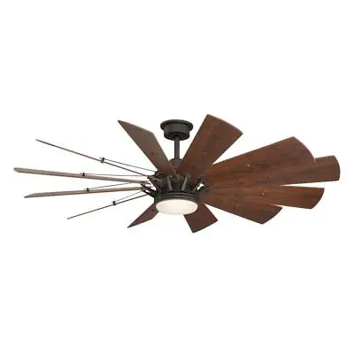 60 In. Large Bronze LED Ceiling Fan Windmill Light Remote Farmhouse Rustic Cabin • $438.27
