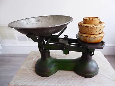£7 • Buy Vintage Green Cast Iron Kitchen Scales With Weights