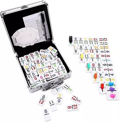 Mexican Train Dominoes With Numbers Double 12 Chicken Foot Aluminum Case • $35.92