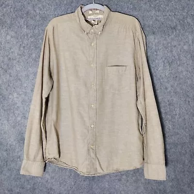 H&M Label Of Graded Goods LOGG Shirt Large Linen Button Khaki Pocket Long Sleeve • $13.51