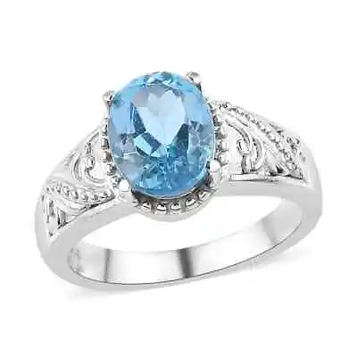 $24.99 • Buy Stainless Steel Natural Blue Topaz Solitaire Ring Jewelry Ct 2.3 Gifts