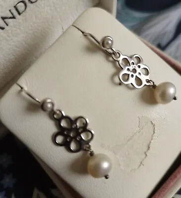 PANDORA COMPOSE Earrings PEARL FLOWER + Pearl Pandora Hooks 290617P • £50