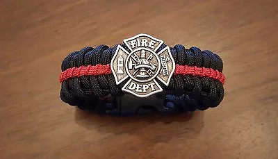 Thin Red Line Firefighter Paracord Survival Bracelet - FD Medallion Edition • $18.99