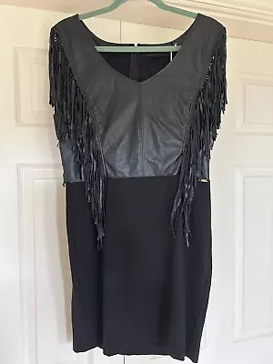 GUESS Mini Dress With Tassels Stretchy Bodycon Skirt Soft Faux Leather Top LARGE • £10