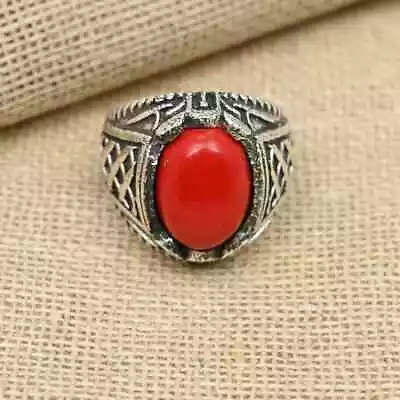 Solid 925 Sterling Silver Coral Men's Ring Statement Unisex Ring All Size D22 • $12.28