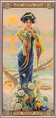 1894 Peacock Series Evening Hydrangea Vintage French Nouveau Art Poster Print • $11.19