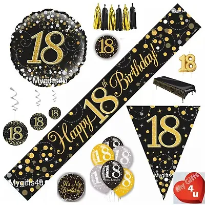 Age 18th & Happy Birthday Party Decorations Buntings Balloons Banners Black Gold • £2.50