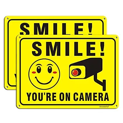 2 Pack Smile Youre On Camera Video Surveillance Sign - Rust-free Aluminum Metal • $9.72