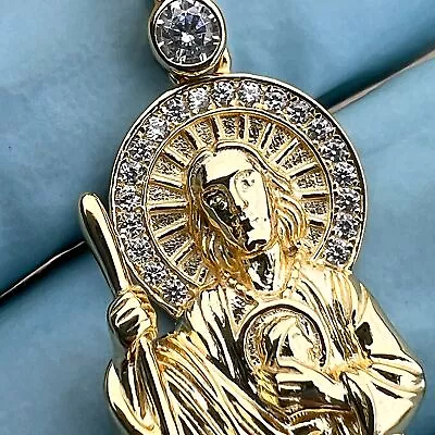 14K Gold Plated Over 925 Sterling Silver San Judas St Saint Jude Iced CZ Pendant • $38.95