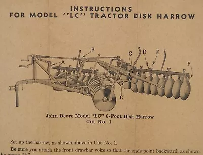 1938 John Deere Model LC Tractor Disk Harrow Deere & Mansur Works Farm Moline IL • $19.24