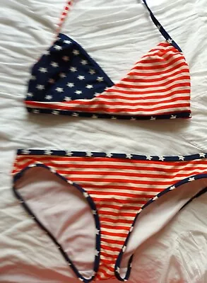 £14.99 • Buy 915 Multicoloured Stars & Stripes Halterneck Crossover Bikini Set Age 12-13