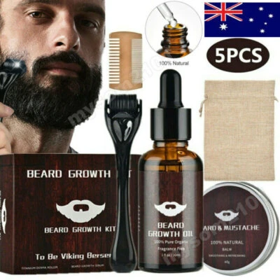 $17.94 • Buy Beard Growth Kit With Bag -Derma Roller/Beard Grrowh Serum Oil/Balm/ Wooden Comb