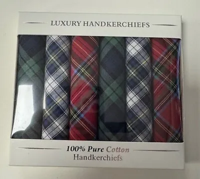 Pack Of 6 Men's Luxury Tartan Cotton Hankichiefs Multicoloured New • £17