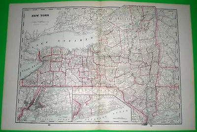1891 Color Map Of NEW YORK State ~ Balch Bros. Atlas ~ 14-1/2 X 21 • $25