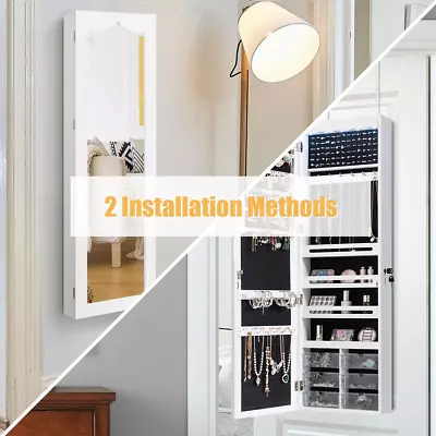 5 LED Wall Mounted/Door Hanging Jewelry Armoire Mirror: Lockable Cabinet With Fu • $164.17