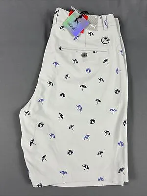 Puma Golf Shorts Arnold Palmer Umbrella Print 32 X 9 Gray Polyester NWT MSRP $70 • $45.54
