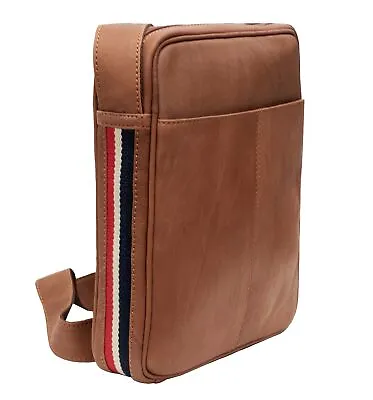 Texan Men's Cognac Brown Soft Leather Shoulder Flight Bag Messenger Crossbody • £62