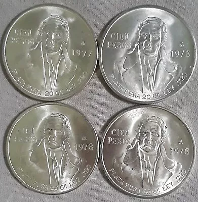 1978 Mexico 100 Pesos Silver 72% Lot Of 4 2.5+ Troy Ounces • $86