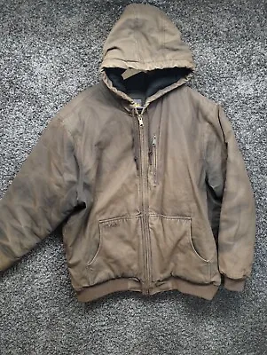 Cabelas Jacket Men XL Brown Canvas Hooded Streetwear Quilted Lining • $67.47