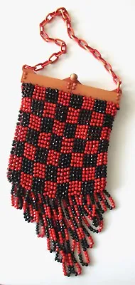 $16.50 • Buy ART DECO Vintage Celluloid & Black/Red Glass Beads CHECKER BOARD PATTERN PURSE