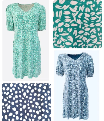 £10.95 • Buy Ladies Ex M*S Tea Dress Short Sleeve Blue Green Print Stretch Tunic Summer NEW