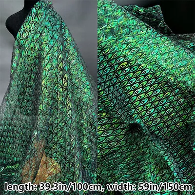 1Meter Peacock Feather Pattern Mesh Fabric Laser Sheer Cloth For Dancewear DIY • £12.35