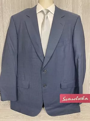 Bespoke Samuelsohn Mens Blue Wool Herringbone Blazer Sportcoat 46 Long (t9) • $55.99