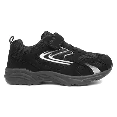 Boys Trainers Black Kids Girls Easy Fasten School PE Elasticated Laces SIZE • £9.99